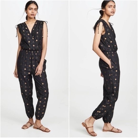 Joie Pants - joie • nadezhda metallic embroidered jumpsuit in caviar